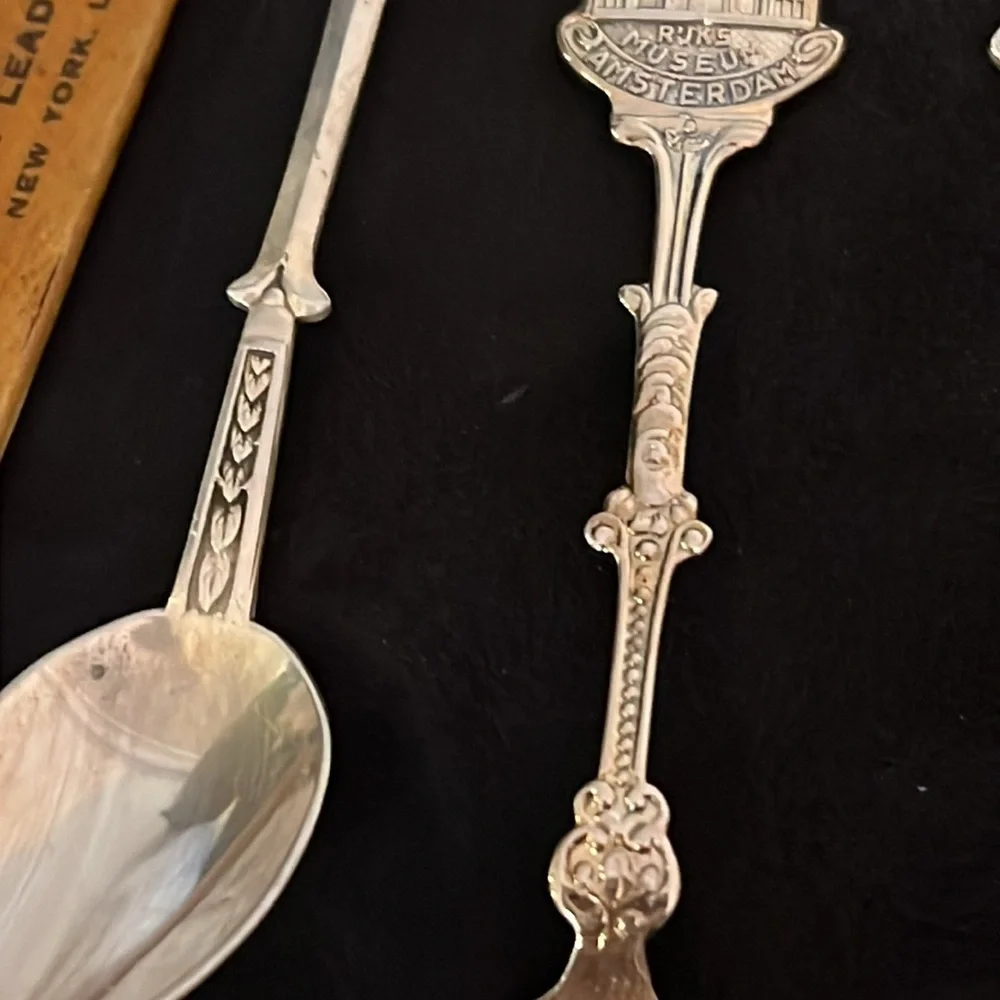 Lot 5 Antique Sterling Silver collector spoons Belgium Amsterdam Netherlands +